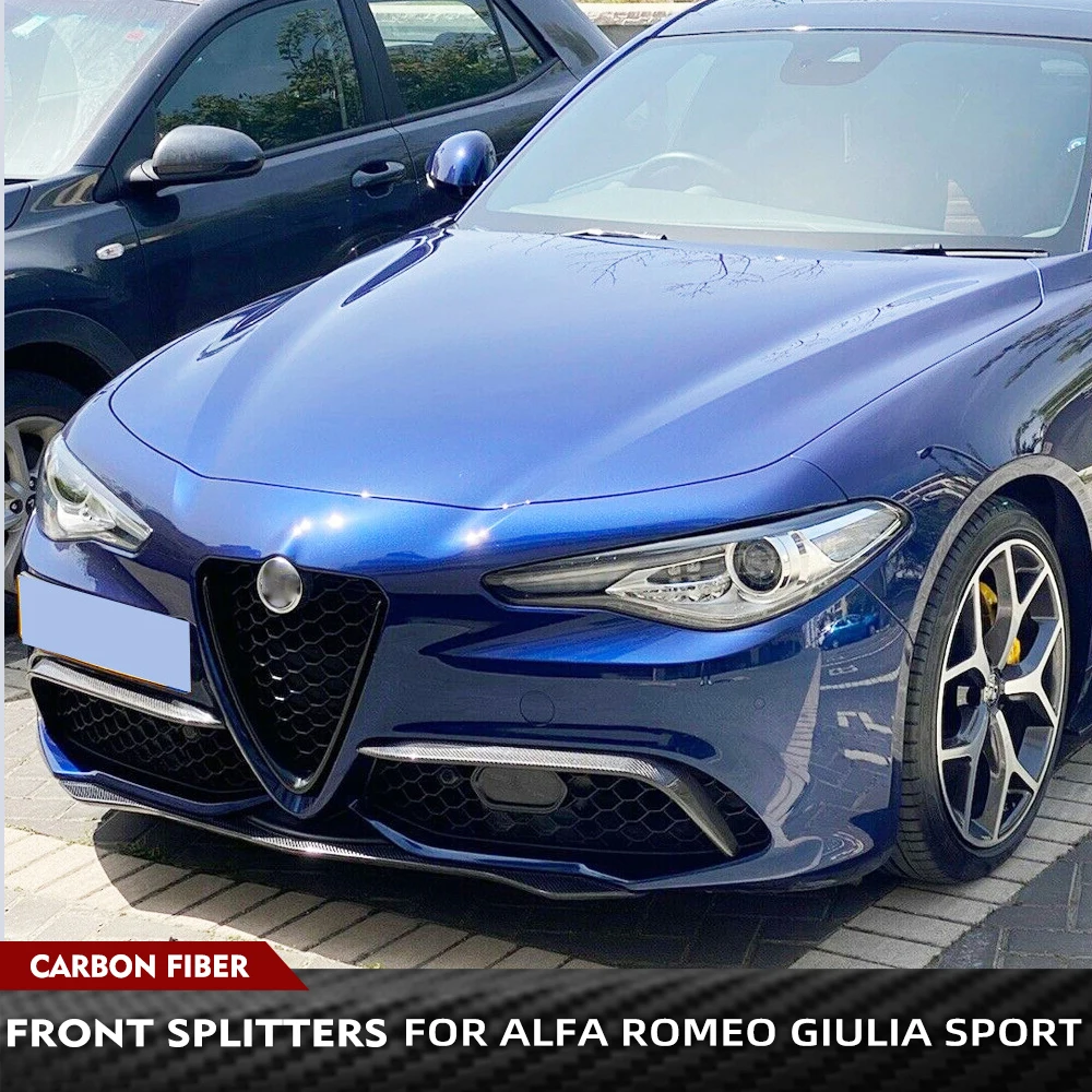 

Для Alfa Romeo Giulia Sport 2016-2021 передний бампер из углеродного волокна, канаты, плавники, противотуманные фары, автомобильные передние сплиттеры, комплекты кузова