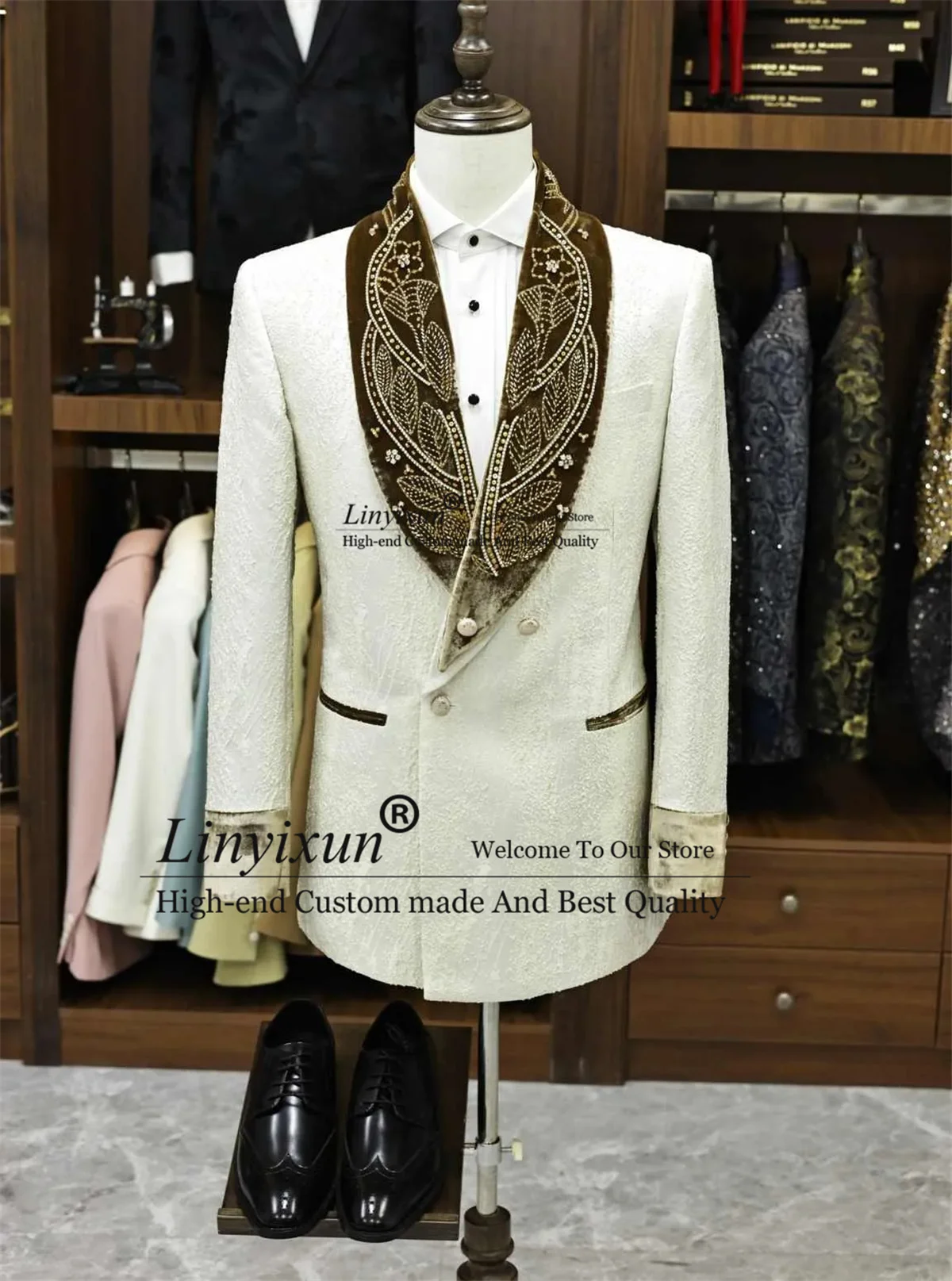 

Модные жаккардовые мужские костюмы, комплекты из 2 предметов, свадебные смокинги, приталенные индивидуальные вечерние пиджаки для жениха, блестящие стразы, Ropa Hombre