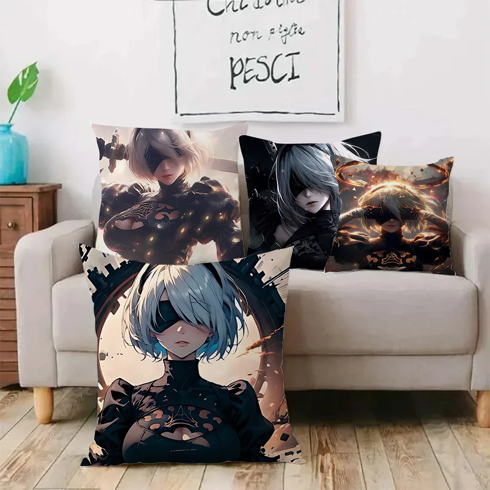 Pillow Covers Cartoon Sofa Decorative Home Double-sided Printing Short Plush Cute Adventure game Nier Automatas Cushion Cover