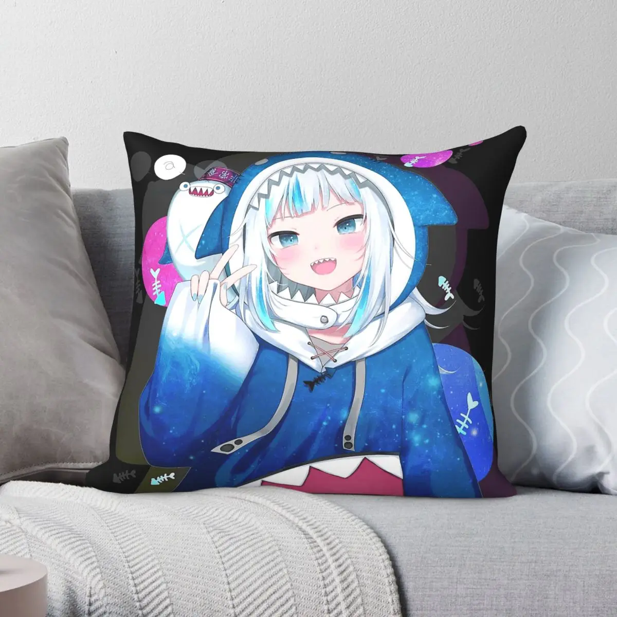 Gawr Gura Vtuber Square Pillowcase Polyester Linen Velvet Creative Zip Decorative Throw Pillow Case Bed Cushion Cover 18