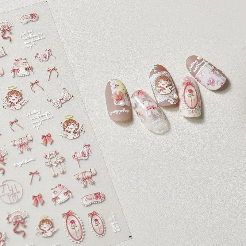 Cartoon Magic Witch Hat Book Angel Clothes Bear Flower Cute Girl Rhinestone 3D Self Adhesive Nail Art Sticker 5D Manicure Decals