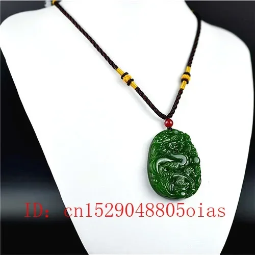 Collier pendentif dragon chinois pour hommes et femmes, amulette sculptée, bijoux de charme, vert naturel, diversifier, accessoires de mode, cadeaux