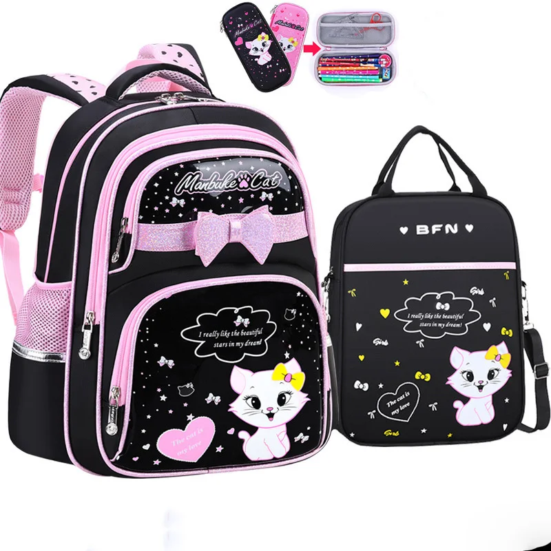 New Korean Primary Pu Leather School Bag 2020 Fashion Cute Girls With Cute Cat Orthopaedic  Waterproof Backpack Student Gifts