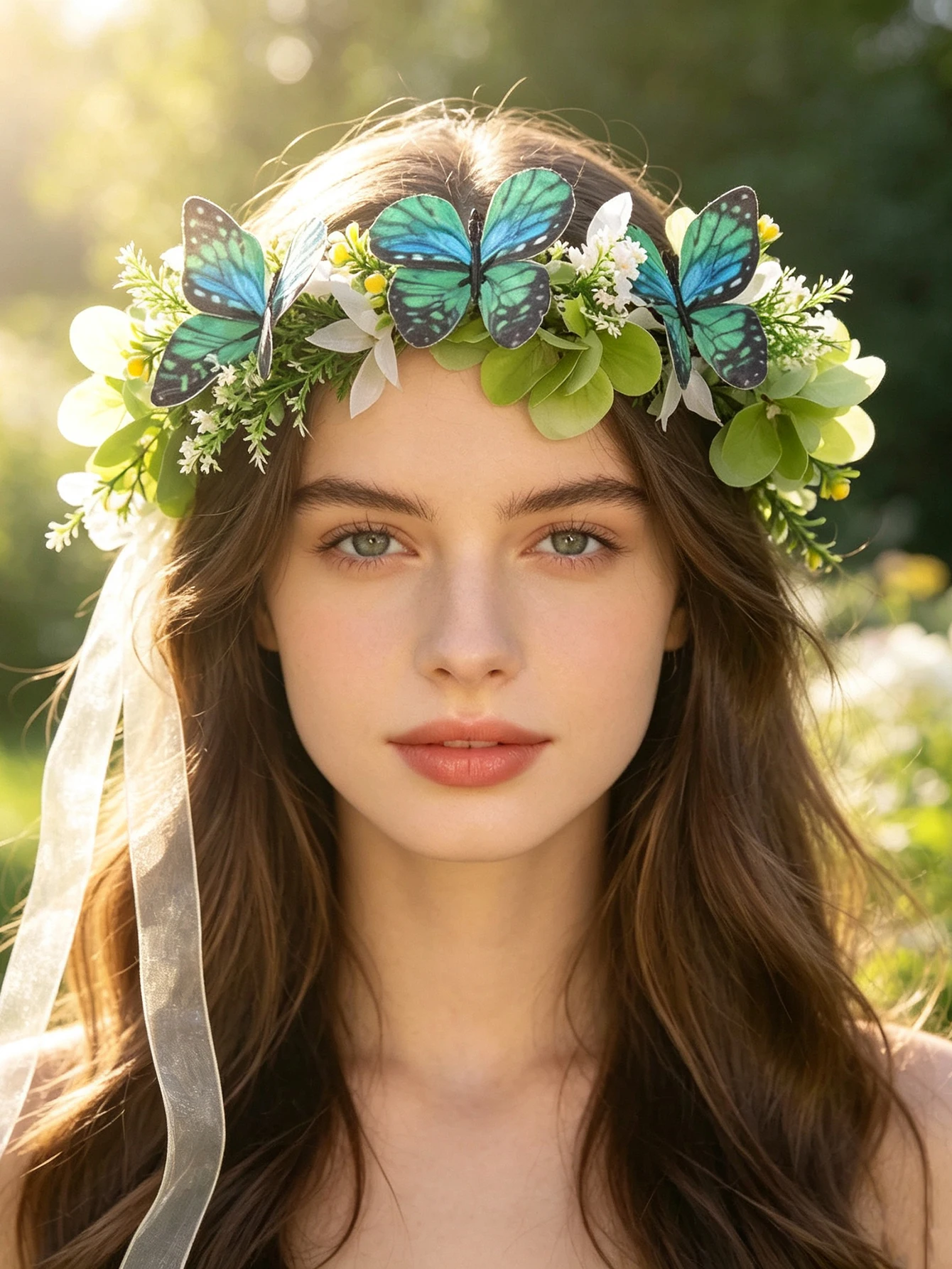 Forest Fairy Green Flower Crown Headband Simulated Flower Hairband for Teens and Adults Photography Prop Headwear Accessory