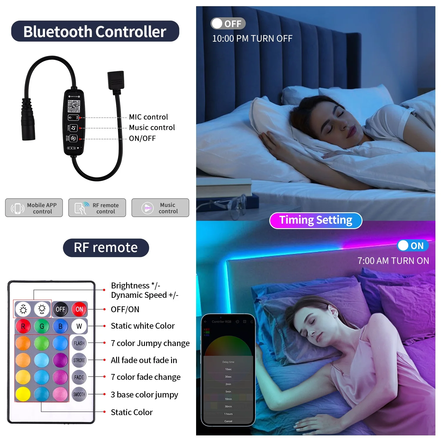 RGB COB LED-stripverlichting met RF-afstandsbediening Dimbare controller Set 576 LEDs / m DC24V Flexibele LED-tape voor tv-achtergrondverlichting