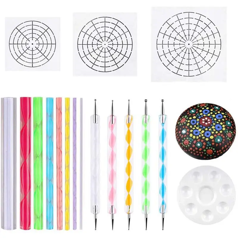 High Strength Mandala Dotting Stencil Tools Rock Painting Kit Ball Stylus Dotting Tools Include Stencil, Paint Tray (85 Pack)