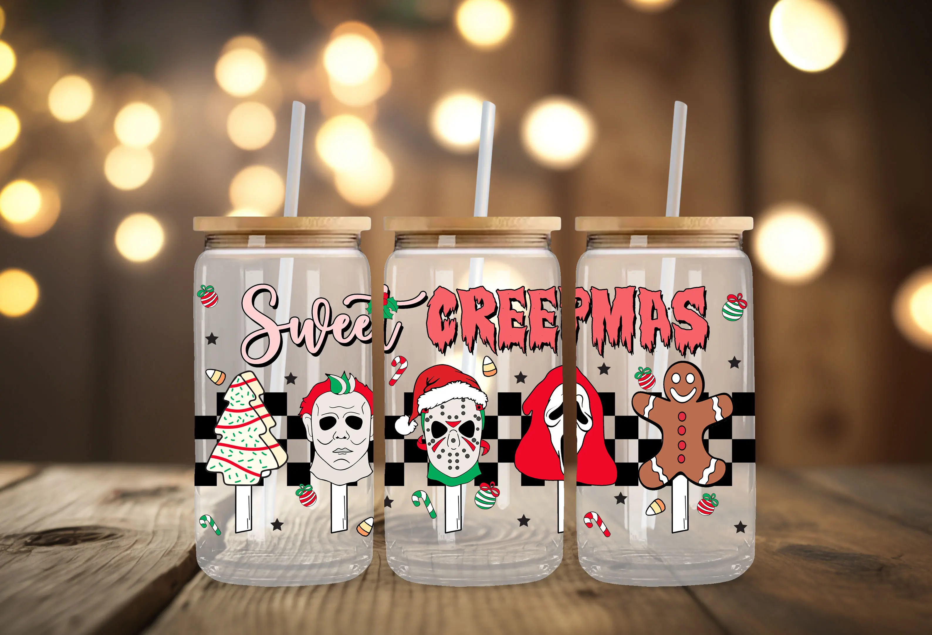 Cartoon Sticker Christmas Vibe UV DTF Transfer Sticker Film Self-adhesive  Family Fun Craft Stickers Long-Lasting Cup Decals