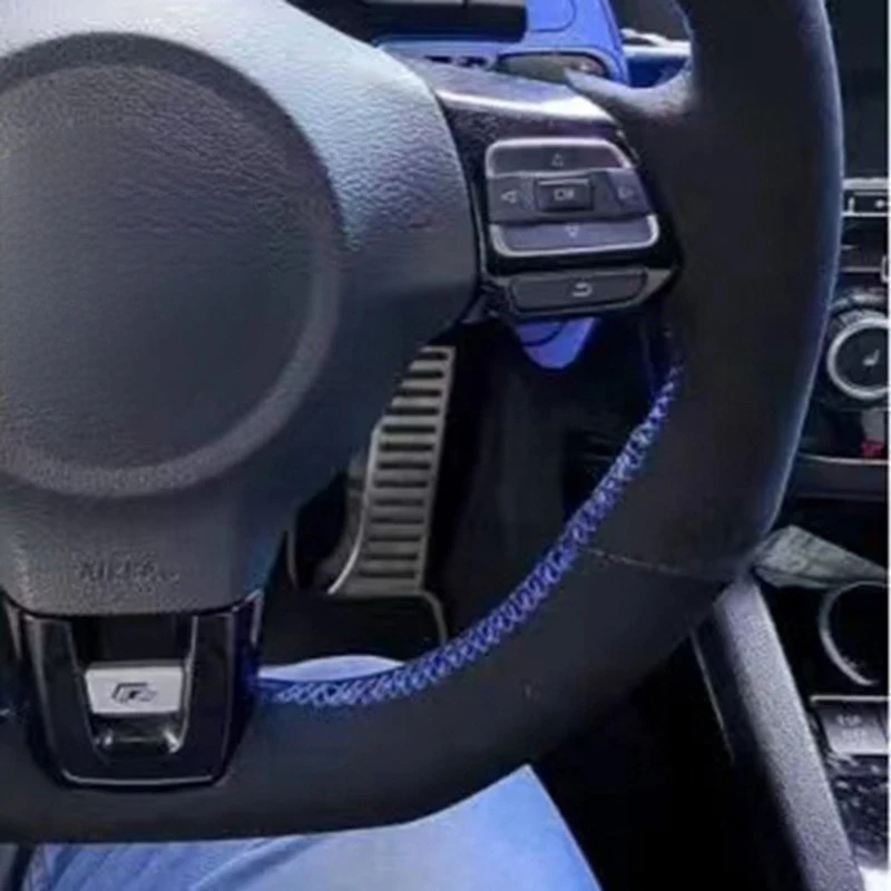 Anti-Slip Car Steering Wheel Cover Black Genuine Leather Suede For Volkswagen Golf 6 GTI MK6 / Polo GTI / Scirocco R image 2