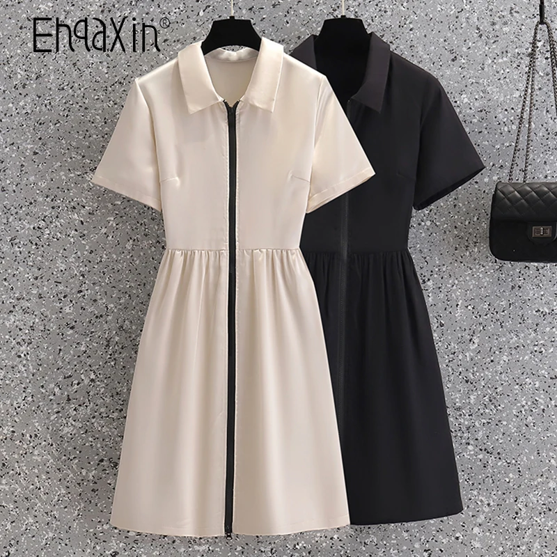 

EHQAXIN 2022 Summer New women's Dresses Korean Version Simple Fashion Zipper Cardigan Loose Dress Trendy For Ladies M-4XL