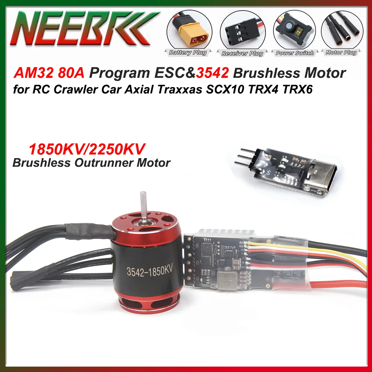 

Программа NEEBRC AM32 80A ESC 3542 1850KV 2250KV Outrunner, бесщеточный двигатель 2-6S для радиоуправляемого гусеничного автомобиля, осевой Traxxas SCX10 TRX4 TRX6
