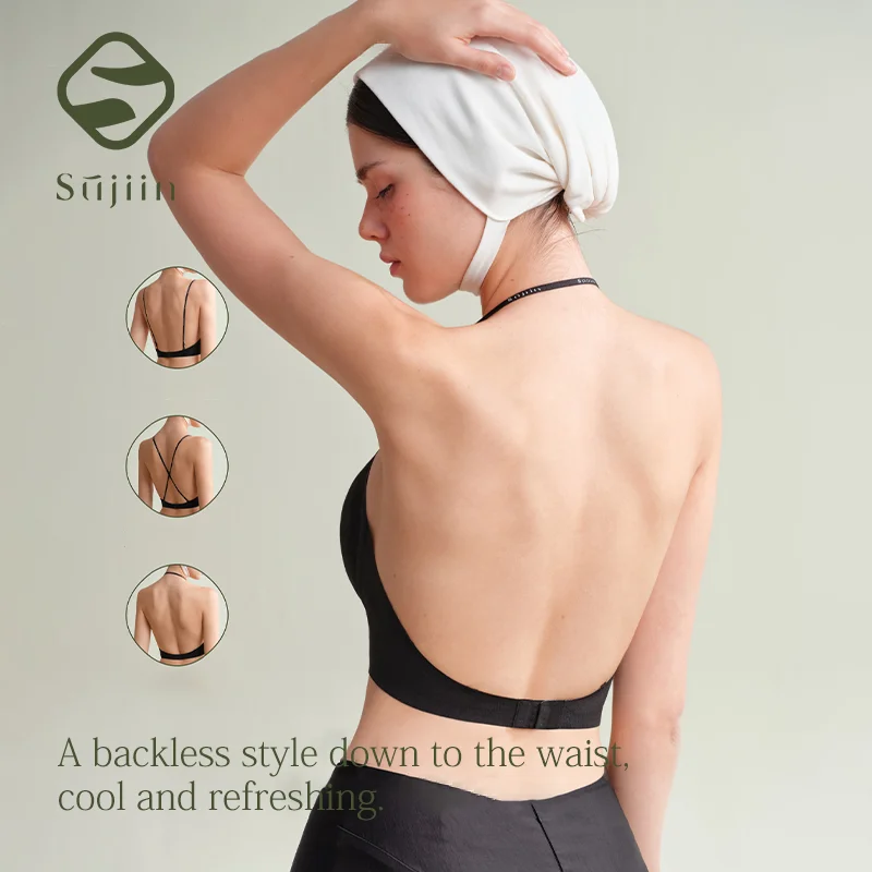 SUJIIN Summer Sexy Multiway Seamless Invisible Bras for Women No Underwire Plunge Deep V Supportive Bras for Small Chest MX504