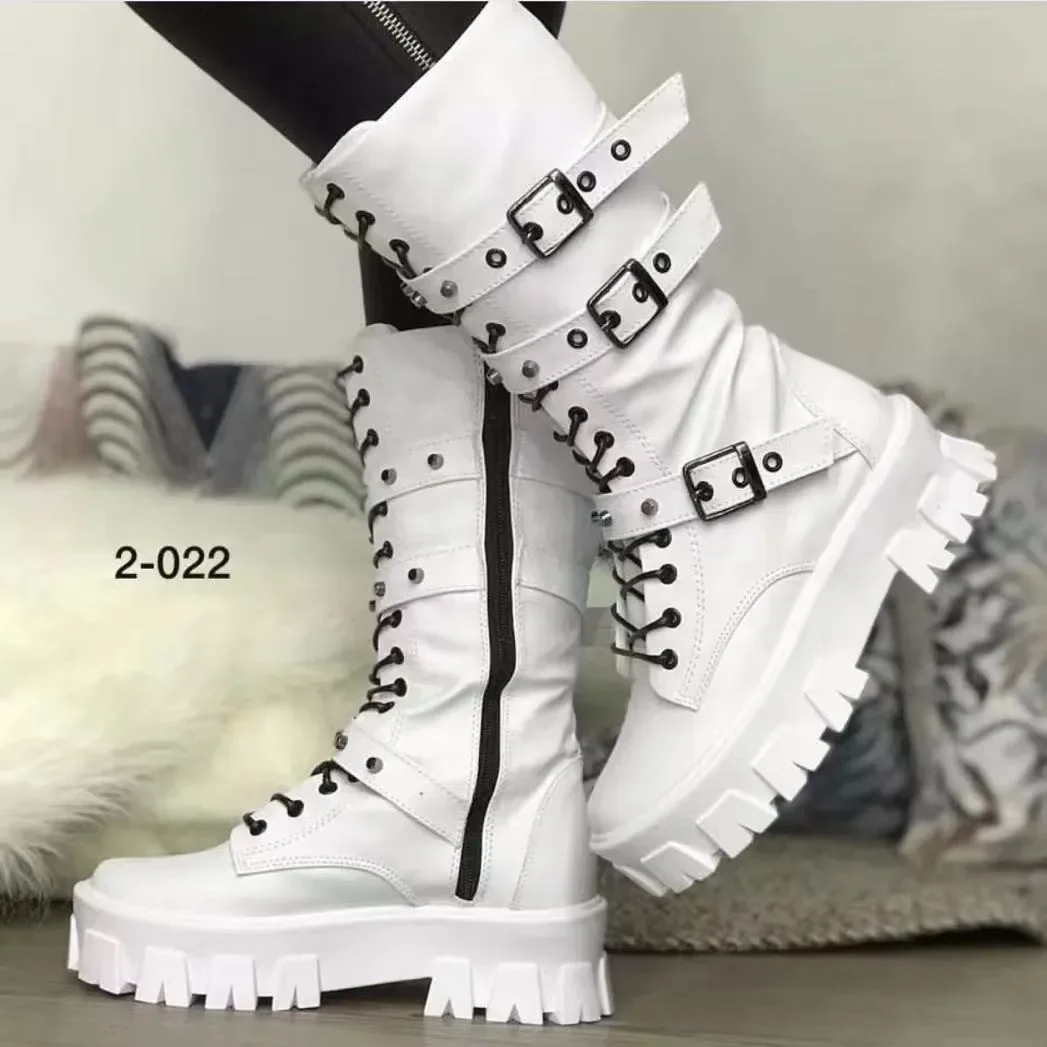 2024 New Luxury Brand Woman Motorcycle Boots Pu Leather Platform Lace Up Punk Gothic Booties Casual Fashion Boots Botines Mujer