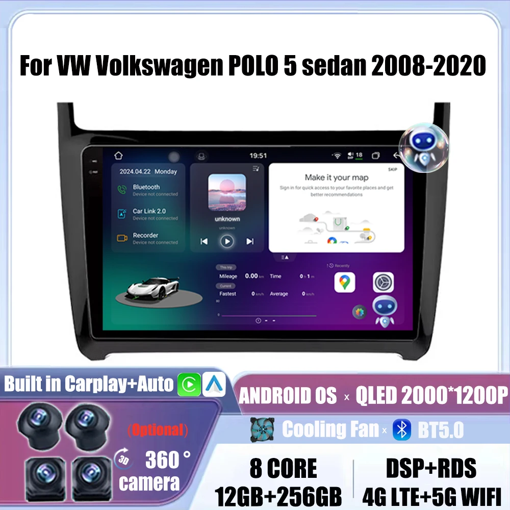 

Android Auto Radio For VW Volkswagen POLO 5 sedan 2008- 2020 4G+WIFI Carplay Car Multimedia GPS autoradio BT DSP