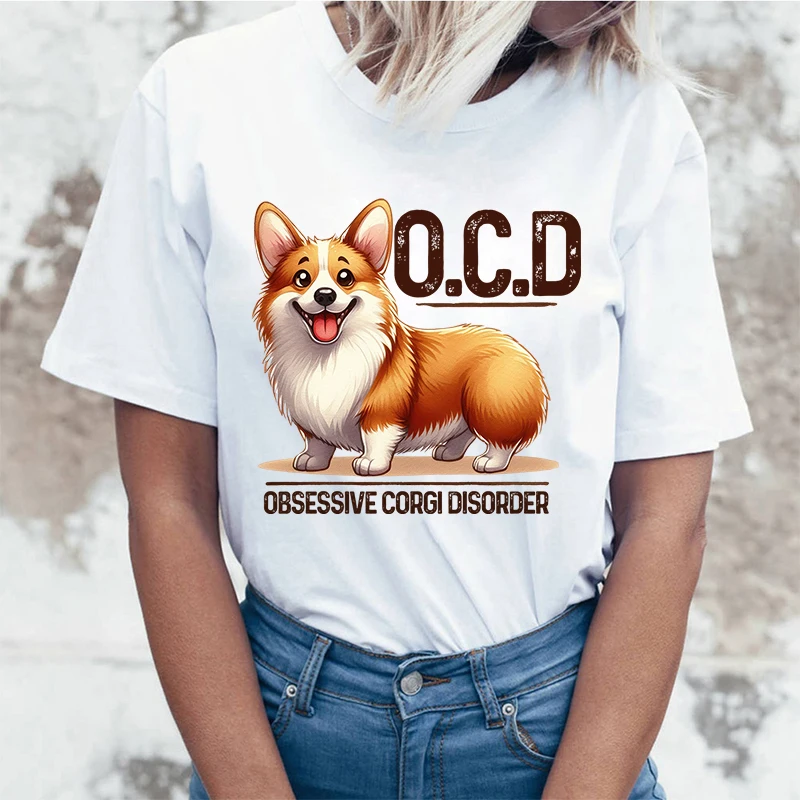 Corgi Disorder Print T Shirt Short Sleeve O Neck Loose Men Women Summer Cool Tshirt Men Tee Shirt Tops Clothes