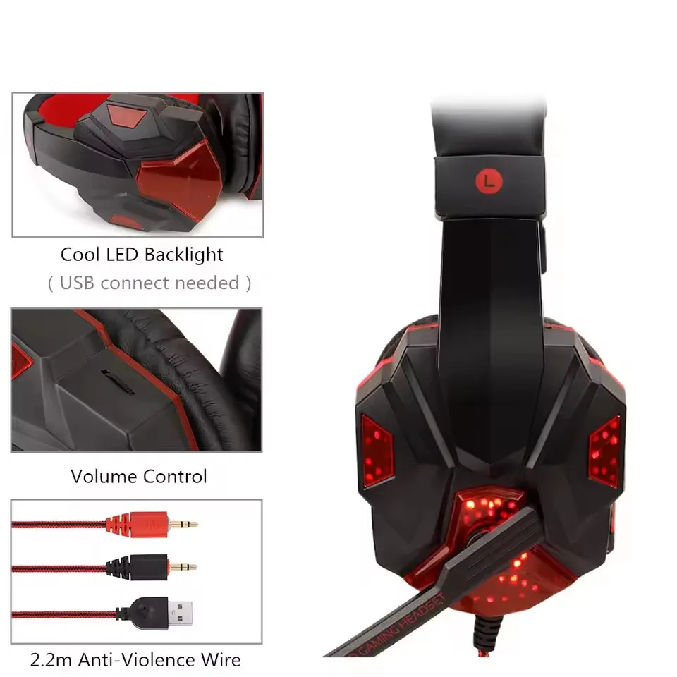 Professional Led Light Wired Gaming Headphones With Microphone For Computer PS4 PS5 Xbox Bass Stereo PC Gaming Headset Gifts