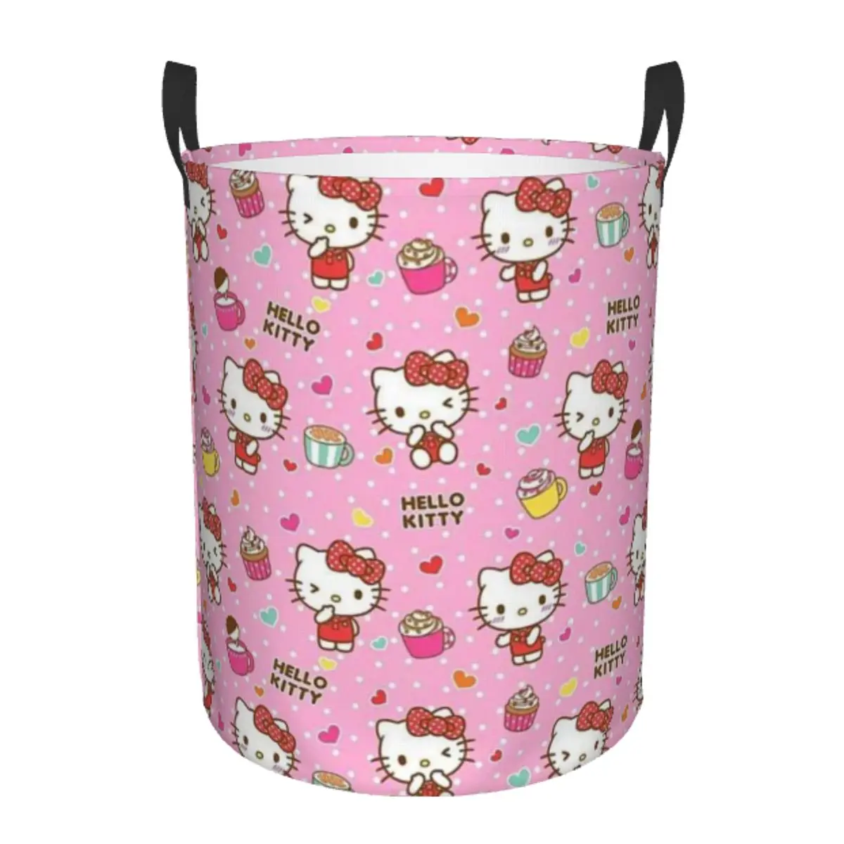 

Breathable Round Laundry Hamper Hello Kitty Single-Layer Dirty Clothes Basket with Easy-Care Fabric for Home Organization