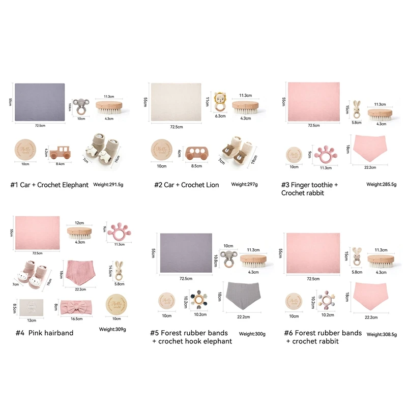 Newborn Baby Bath Set with Double Sided Cotton Blanket Face Saliva Towel Crochet Rattle Toy Wool Brush,Gift Box for Baby Shower