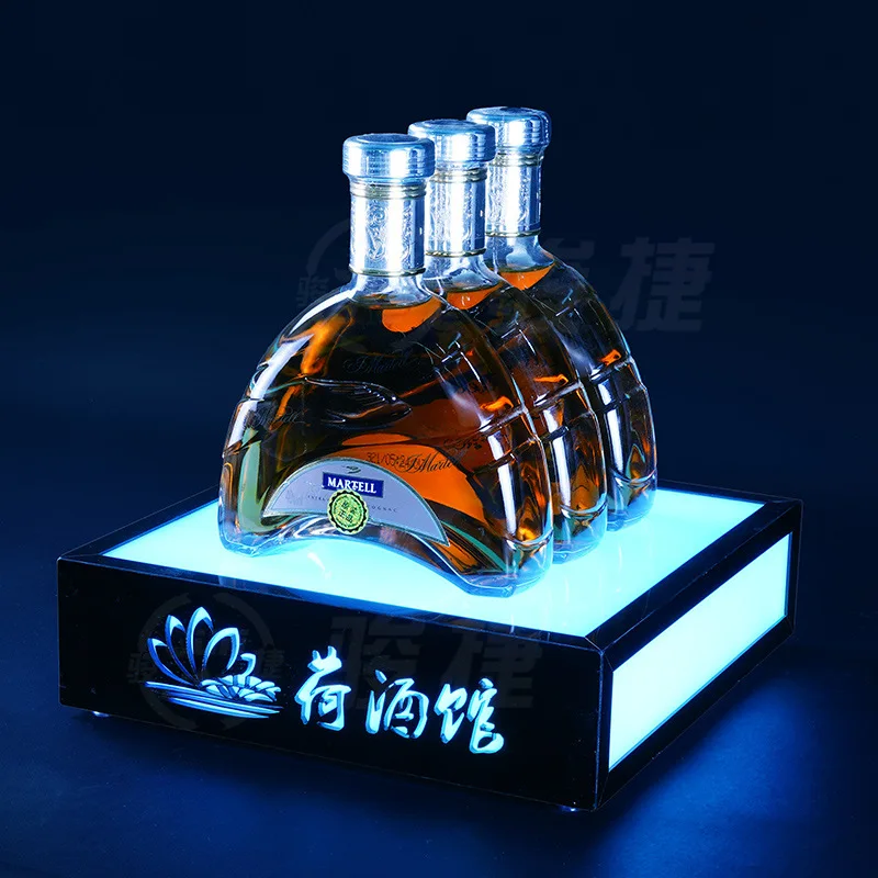 Acrylic square LED luminous wine stand, bar KTV champagne foreign wine red wine colorful display stand