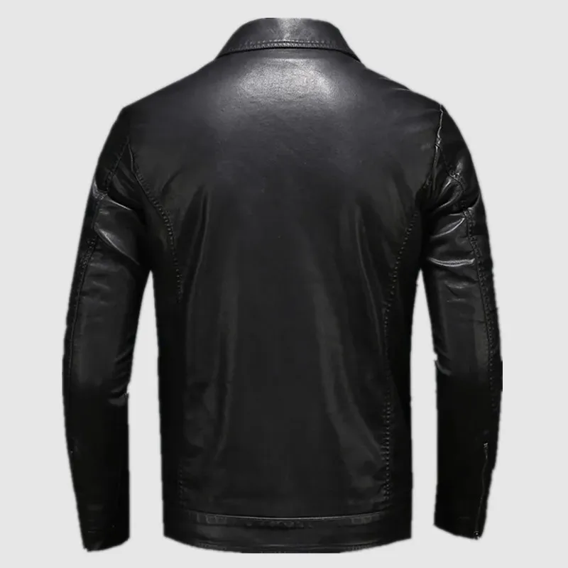 Men's Motorcycle Leather Jacket Large Size Pocket Black Zipper Lapel Slim Fit Male Spring and Autumn High Quality Pu Coat M-5Xl