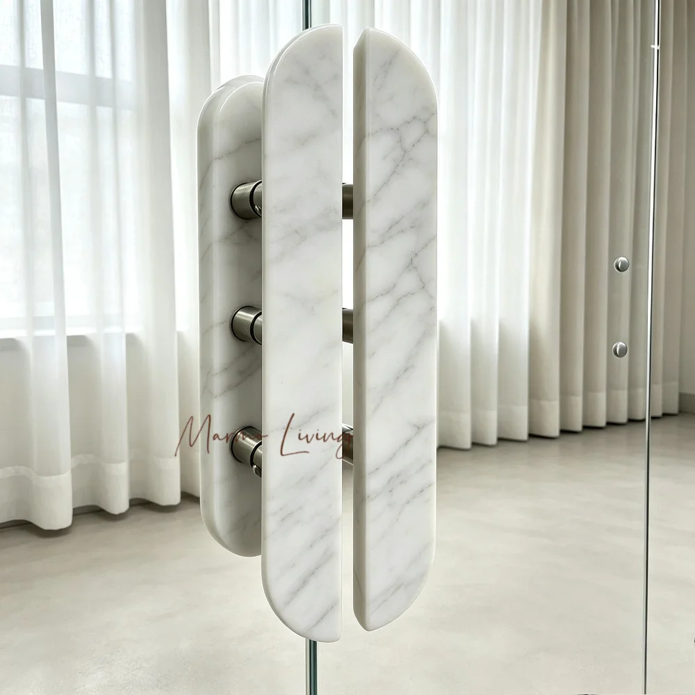 100% Real Stone Handle Luxury White Marble Dot Door Handle Wardrobe Cabinet Glass Door Drawer Entrance Pull