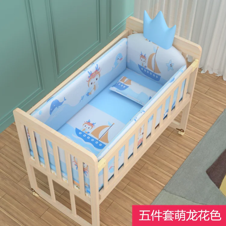 Crib  soft frbric 5 in 1  90cm long  50cm wide cotton baby bedding full set of  mattress fence  baby playpen not include bed