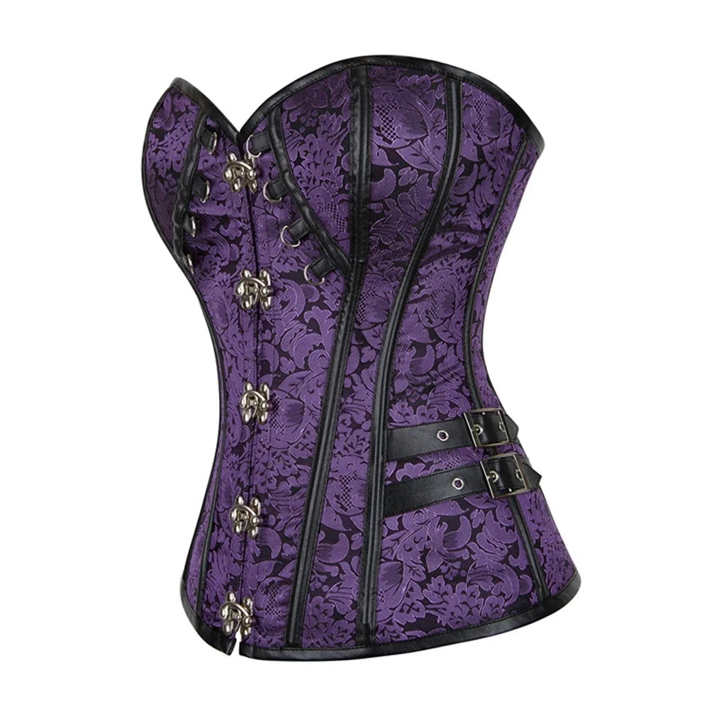 Steampunk Corset Women Pirate Corset Top Overbust Halloween Lace Up Costume Gothic Steampunk Corset Metallic Buckle Purple