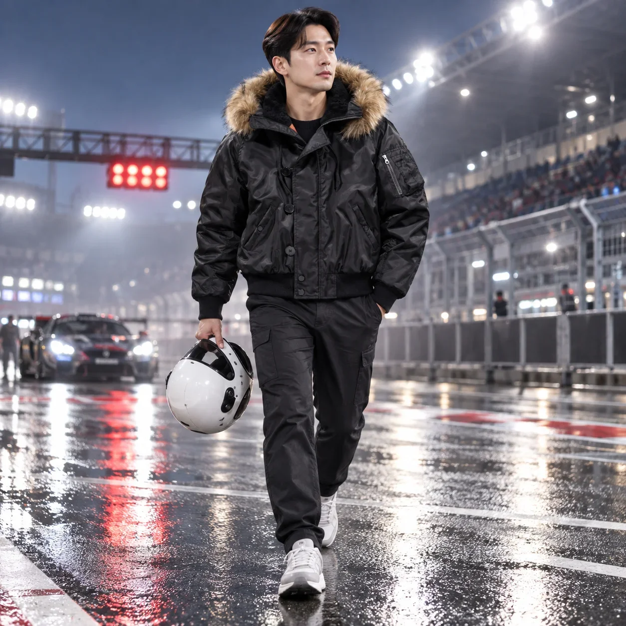 Man Plush Bomber Jacket Winter High Street Solid Color Male Cargo Coat Long Sleeve Zipper Oversize Men Fur Hooded Outerwear