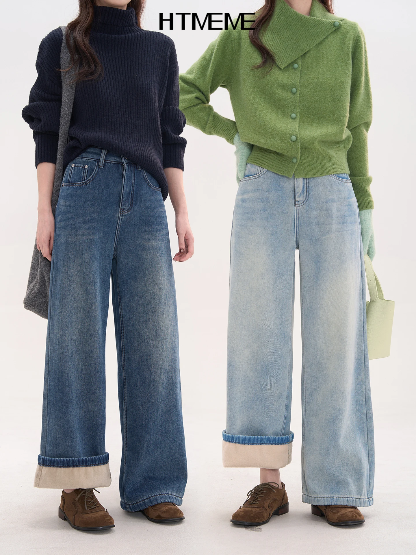 

Женские зимние джинсы с высокой талией, прямые, на флисовой подкладке, из плотного денима, винтажные, широкие брюки с цветочным принтом "Поле цветов"