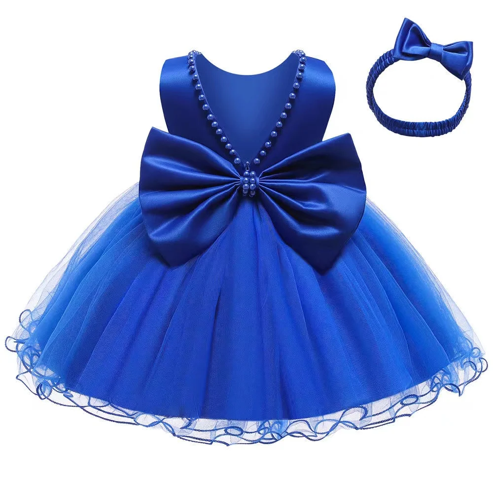 Neujahr Baby Weihnachten Party Kleid für Kleinkinder Bogen Geburtstags feier Hochzeit Blume Perlen Kleinkind Taufe Prinzessin Kleid