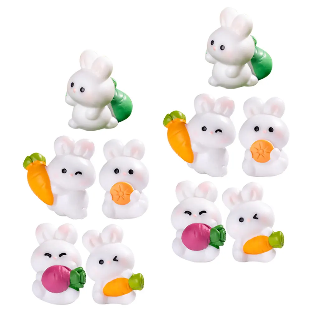 

10pcs Miniature Rabbit Figurines Creative Resin Bunny Ornaments DIY Garden Decor Accessories Carrot Fairy Landscape Miniatures