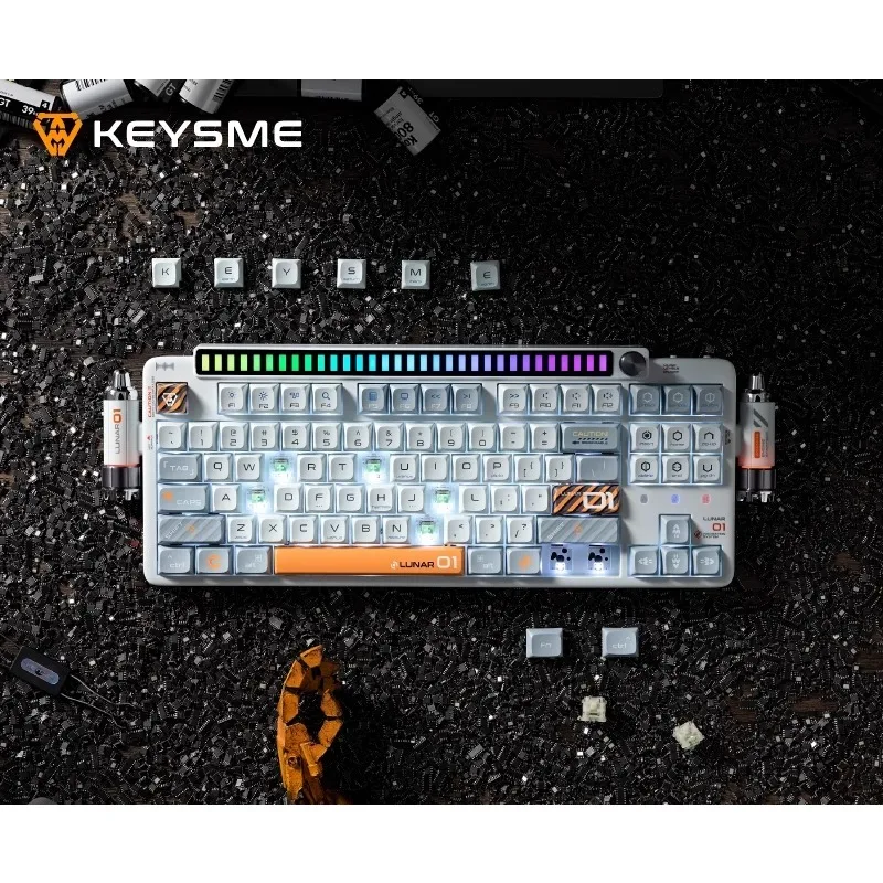 

Механическая клавиатура KeysMe Lunar01 с космическим кораблем, индивидуальная беспроводная трехрежимная 87, раскладка RGB с возможностью горячей замены, киберспортивная игровая офисная клавиатура