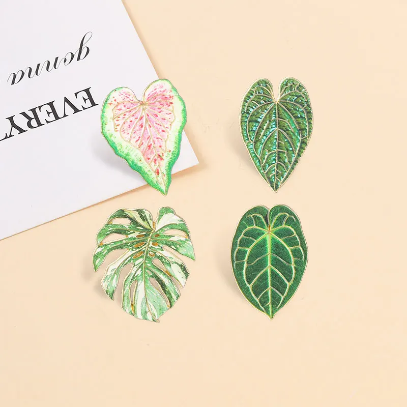 Tropische Pflanzenblatt-Emaille-Abzeichen, grünes Caladium, Monstera, Reversnadel, Natur-Metallbroschen, Schmuck, Geschenke – Detail 7