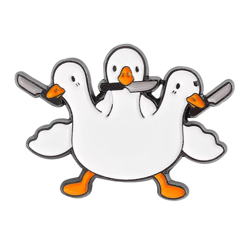 Funny Lovely Cartoon Ducks Enamel Pins Personality Three-headed Duck Big White Goose Animals Brooches Lapel Pin Badges