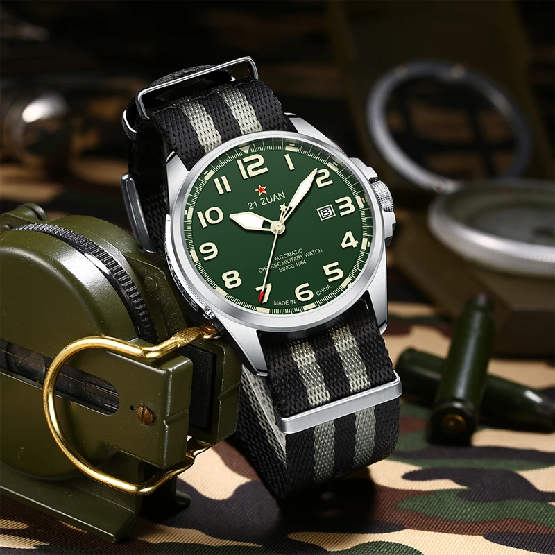 SEA-GULL ساعة ميكانيكية أوتوماتيكية نمط عسكري عرض مضيئة مقاوم للماء الفائز Bidder ساعة عالية الجودة 581