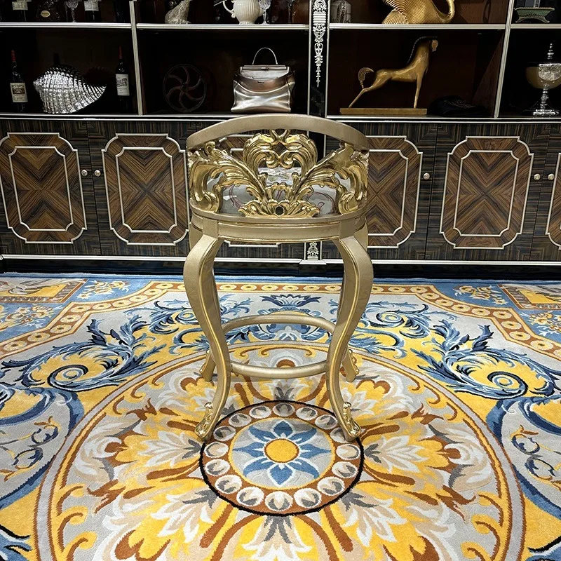 French fabric bar chair, European solid wood carving high chair, embroidered champagne bar chair 3