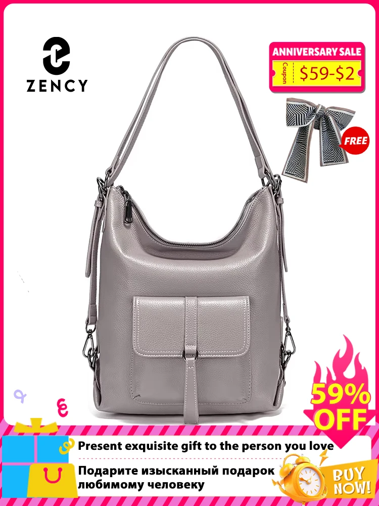 

Zency Stylish Women Shoulder Bag 100% Genuine Leather Large Capacity Handbag Multifunction Satchel Bag Backpack Brown 2 in 1 Bag