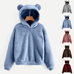 Autumn Winter Women's Hoodies Winter Women Long Sleeve Rabbit Ear Hood Sweatshirt Cute Plush Warm Casual Hoodie Tops