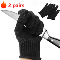 2pcs Anti Cutting Gloves Security Protection Wear Resistant Work Gloves Black Self Defense Gloves Steel Wire Metal Mesh Gloves