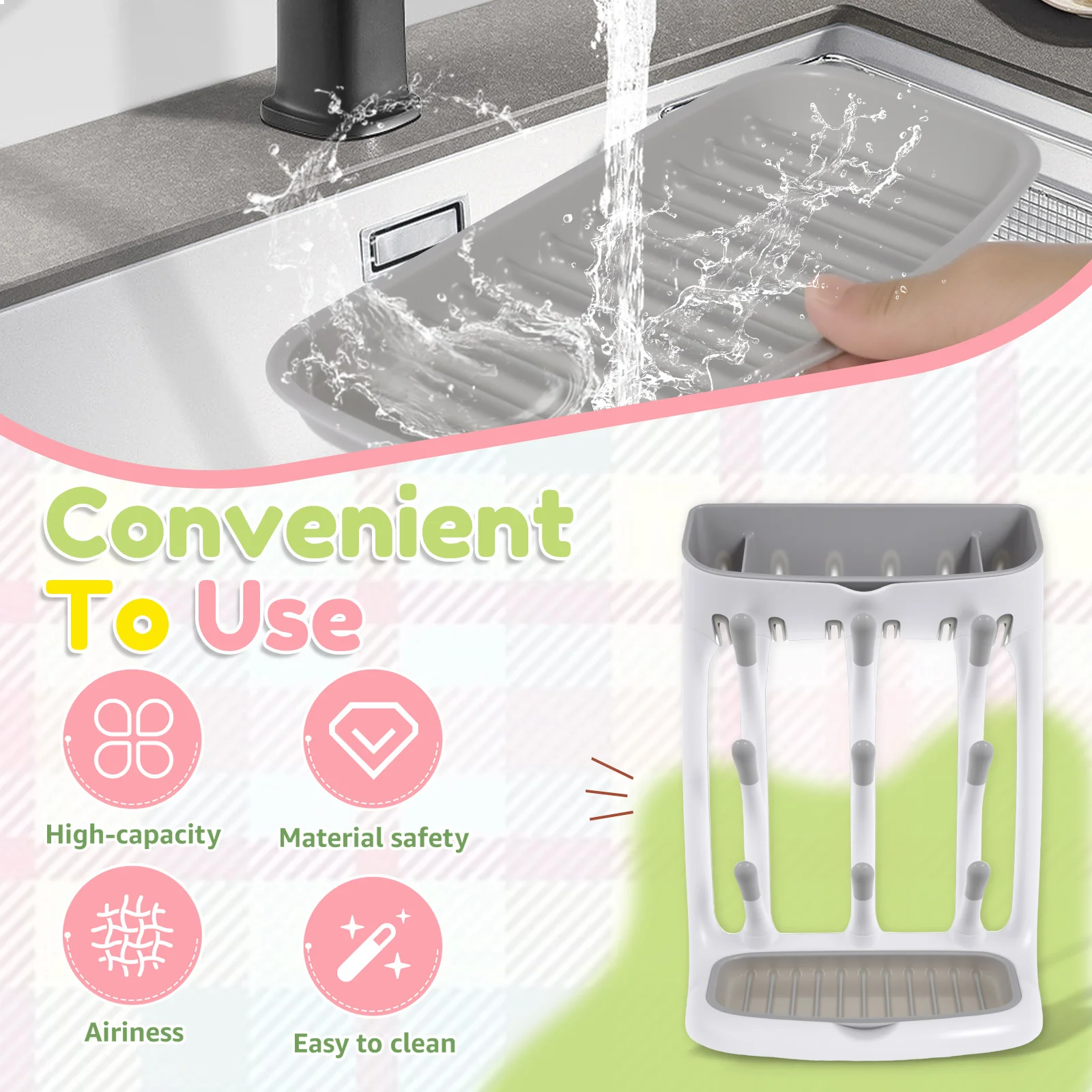 Baby Bottle Drying Rack Space Saving Countertop Holder Detachable Tray Baby Bottles Holder Organizer and Drying