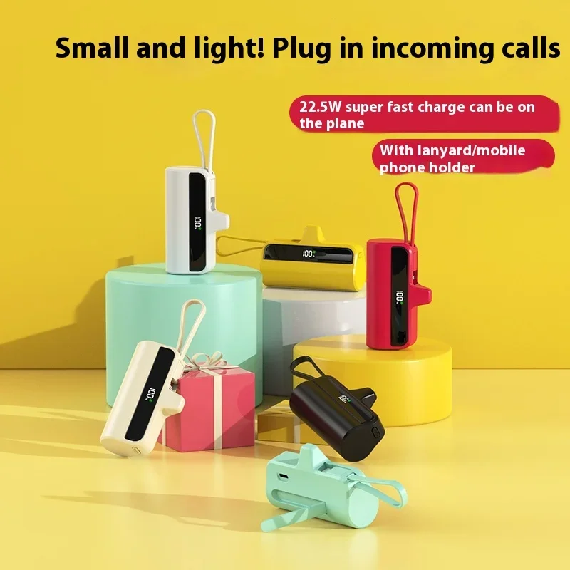 50000mAh Mini Capsule Power Bank Portable Pocket Charging Bank 30000mAh Built In Cable PowerBank Type-c Lightning Dual Interface