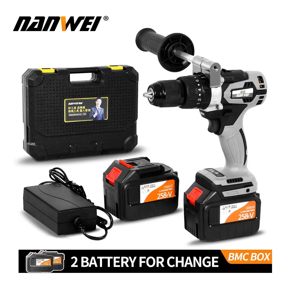 NANWEI 21V 13mm 200Nm Cordless Drill Industrial Grade Brushless Impact Drill 1/2\