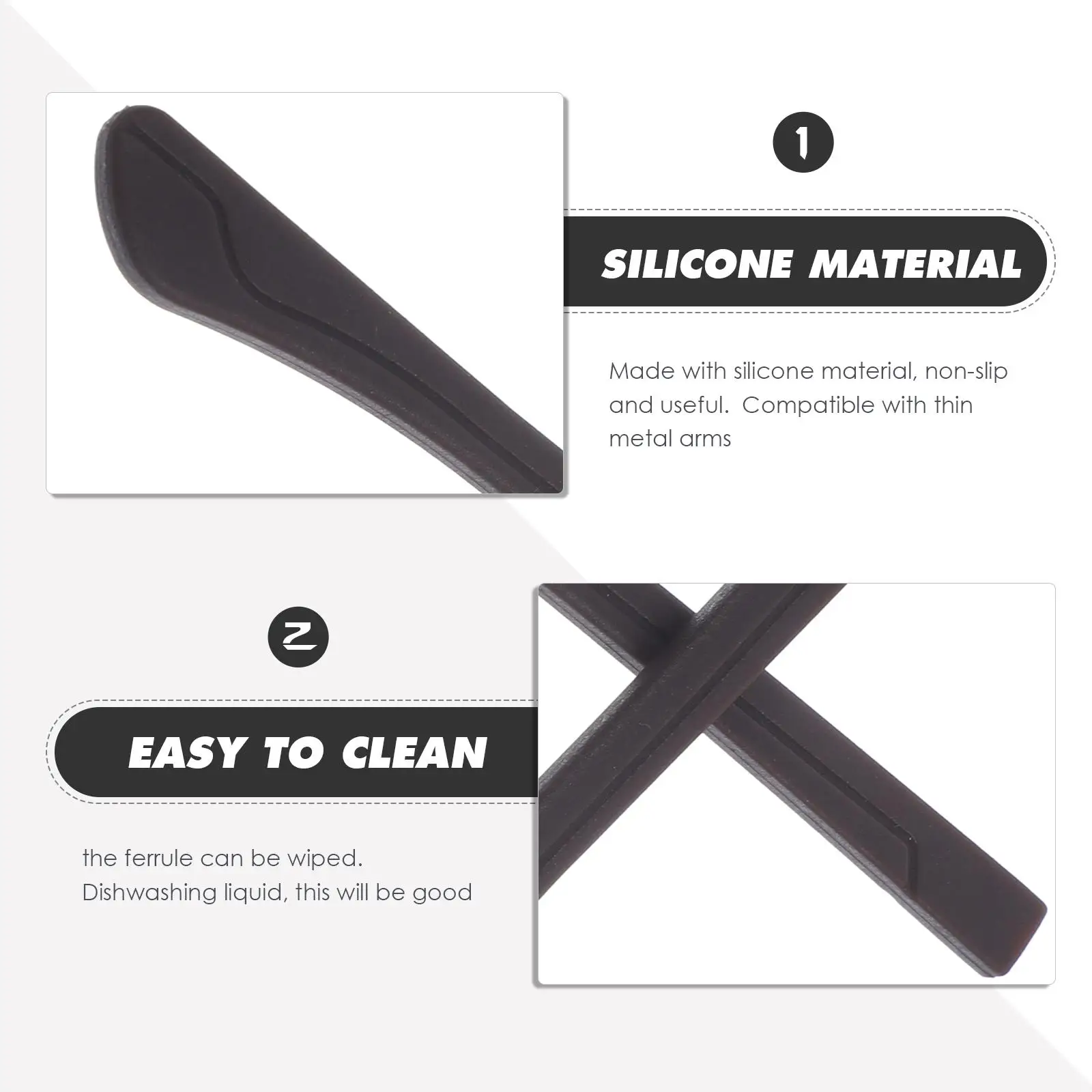 2 أغطية معبد النظارات المصنوعة من السيليكون غير قابلة للانزلاق وأذرع معدنية رفيعة تحمي إطار نظارات وأكمام الساق وغطاء طرف آمن