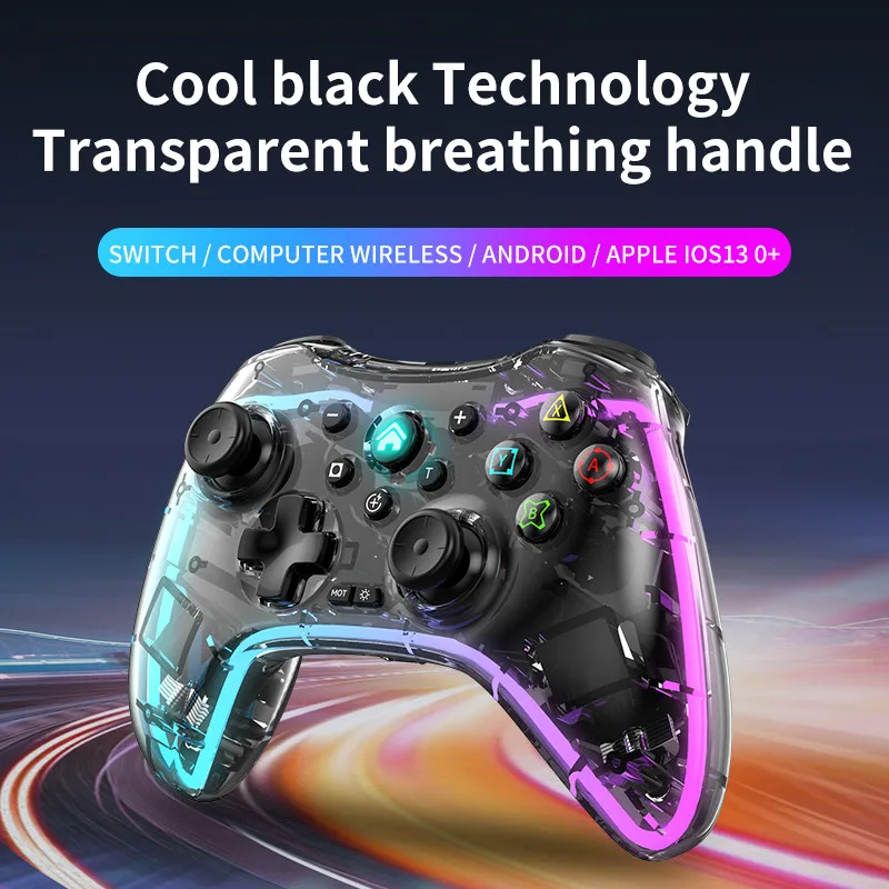 

Wireless Gaming Controller for NS/PS3/PC Transparent Switch Gamepads with RGB Lights Colorful Gamepad Controller for Best Gift