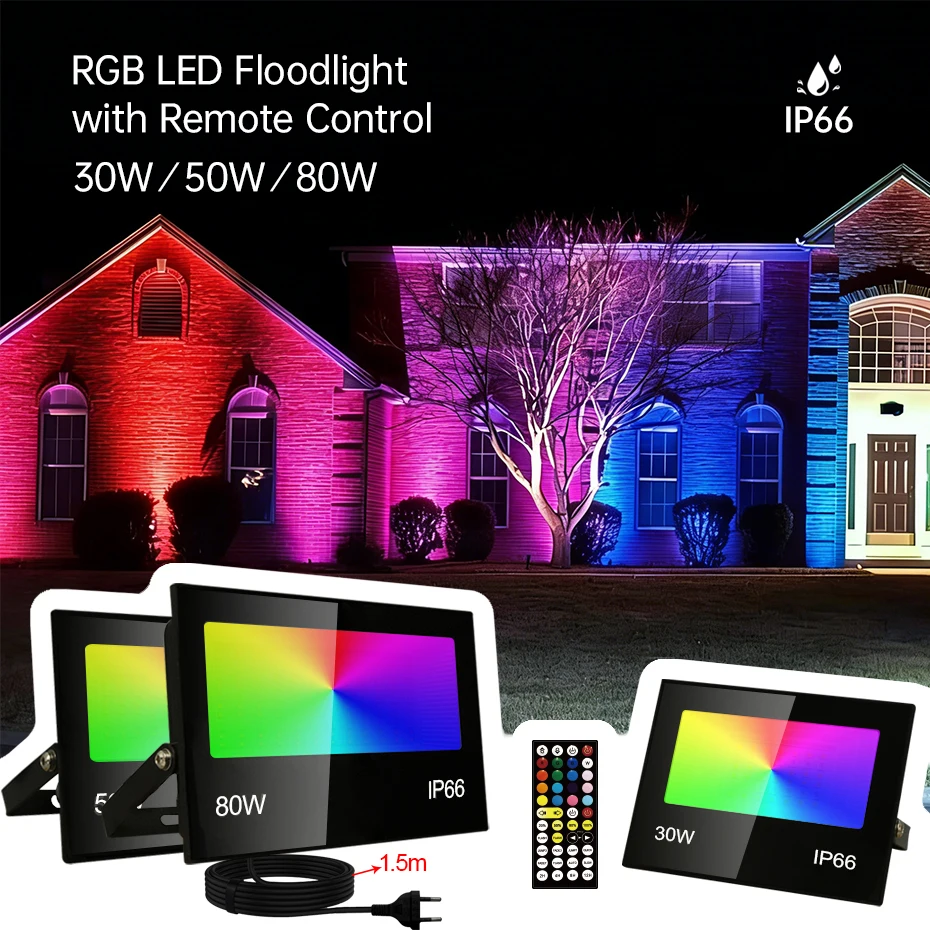 

Светодиодный RGB-прожектор 220В для наружного освещения 30Вт 50Вт 100Вт с регулируемой яркостью и голосовым управлением