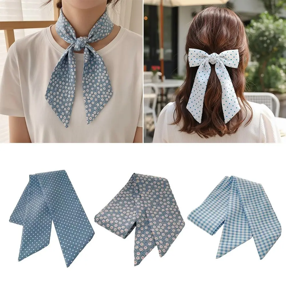 

Fashion Light Blue Series Polka Dot Hair Band Plaid Pattern Flower Plaid Plaid Neckerchief Thin Head Band Hair Accessories