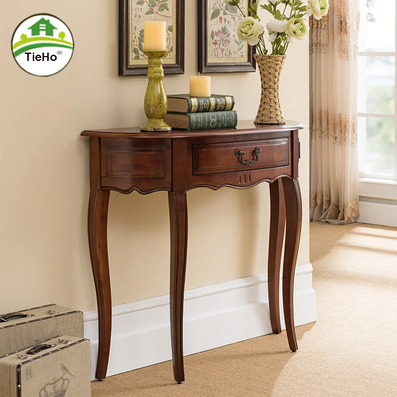 Rubber Solid Wood Console Table With Drawer Living Room Ultra-narrow Side Table For Hallway Vintage Home Furniture