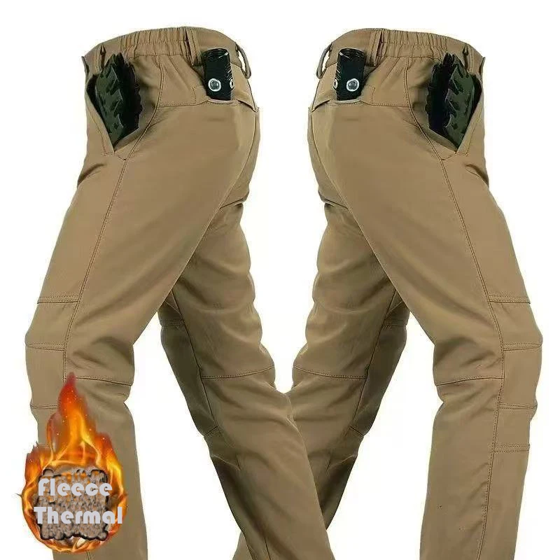 Cargo Military Tactical Men's Winter Autumn Fleece Pants Waterproof Hiking Camping Climbing Casual Trousers Sharkskin Elastic