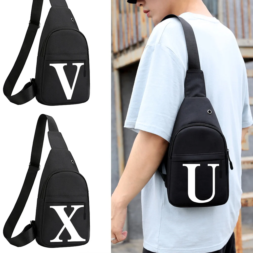 

Men Sports Chest Pack Fitness Yoga Mini Chest Bag Wallet Lightweight One Shoulder Crossbody Bag White Series A To Z Pattern