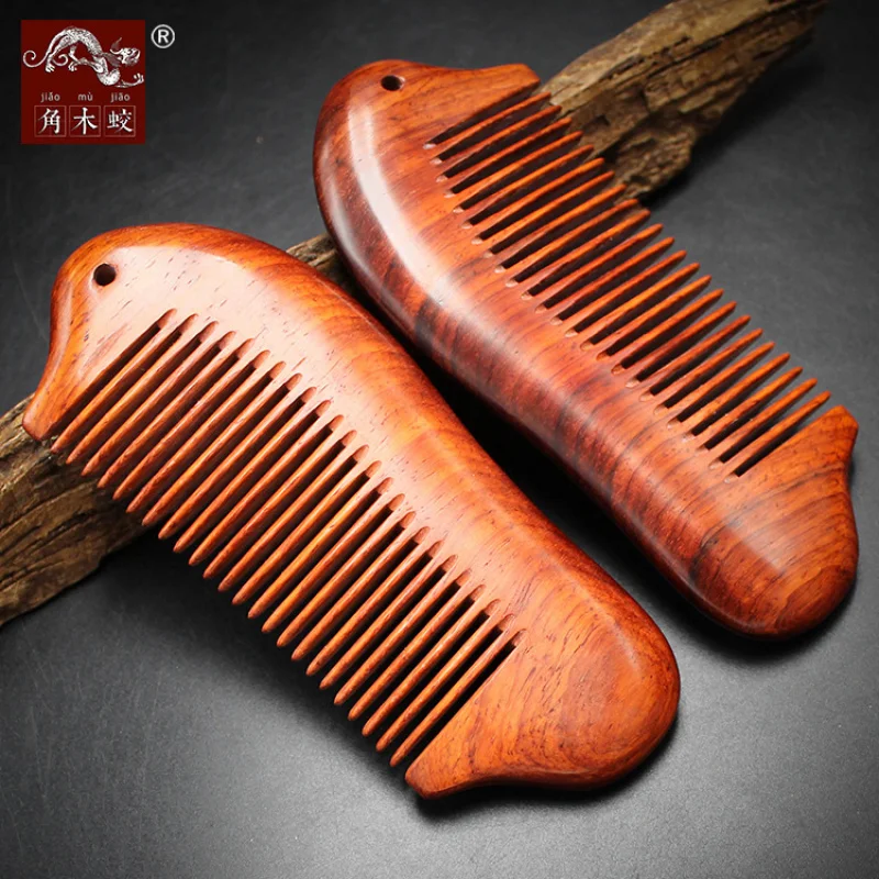 

Расческа для массажа и укладки волос Hornwood Dragon Red Rosewood, из массива дерева в форме рыбы, утолщенная