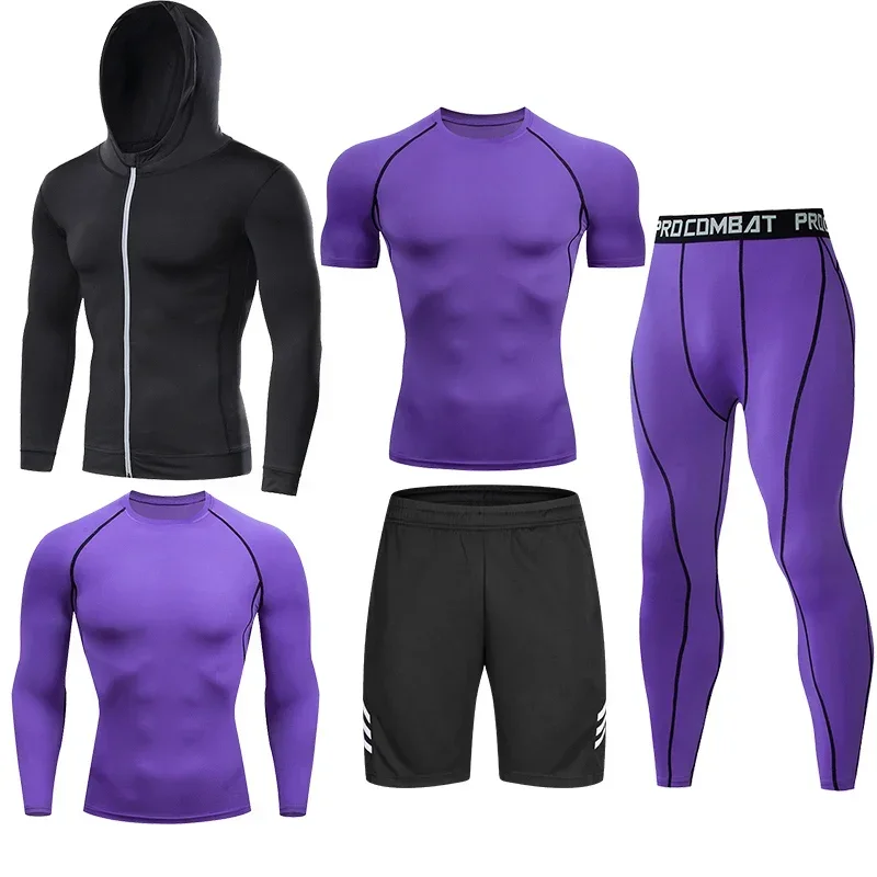 Men Tracksuit Sports Set Gym Compression Clothing Fitness Running Set Jogging Sportwear Long Sleeves Shirts Sport Suit Rashgard